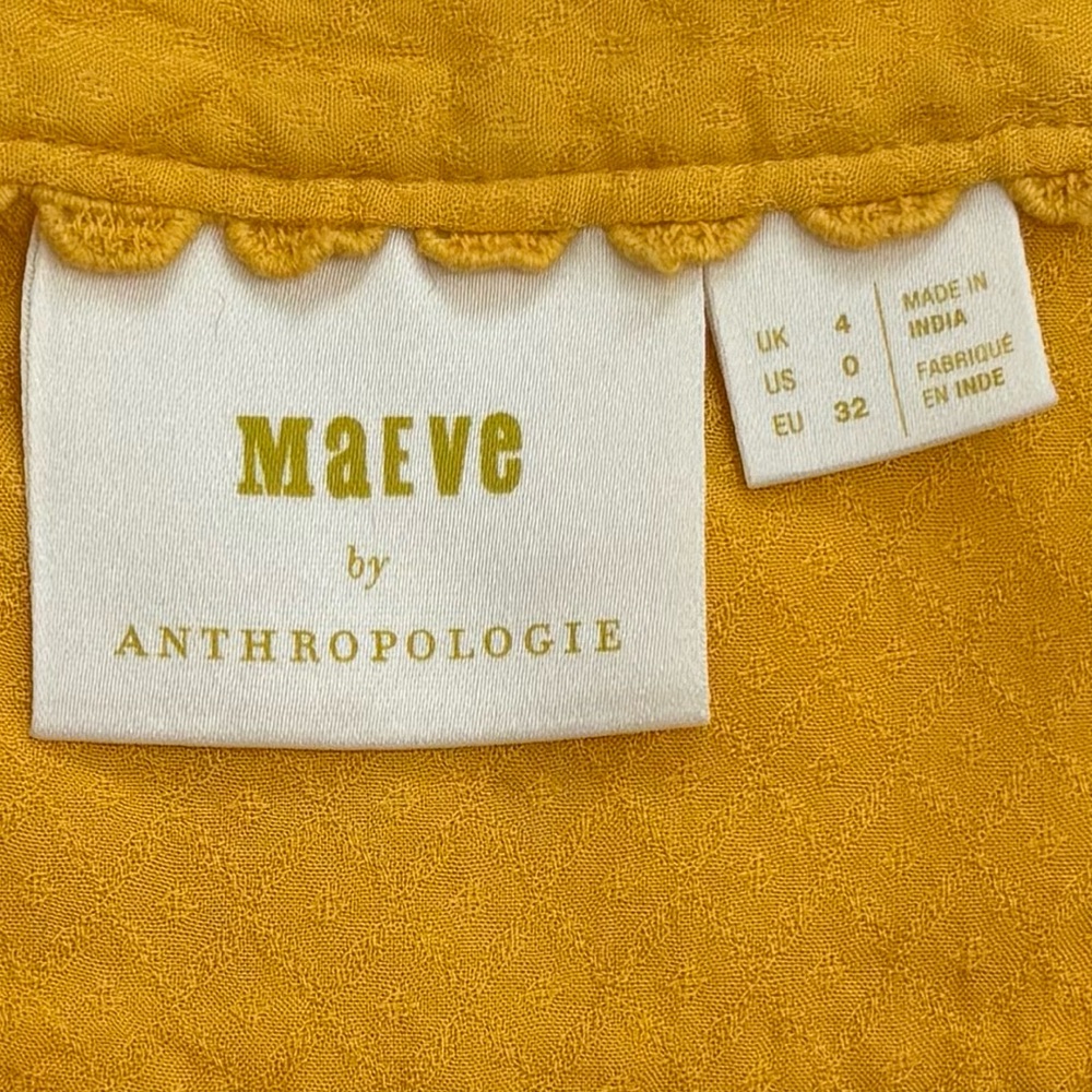 MAEVE Anthropologie Yellow Boswell Peasant Blouse Balloon Sleeve Boho V-Neck 0 - Picture 5 of 10